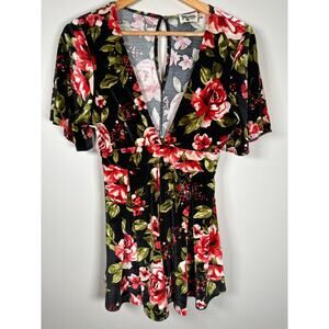 Show Me Your Mumu Tallara Romper Vavoom Velvet Size Small Flowy Tie Back Floral